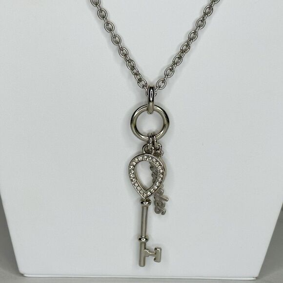 Chicos Silver Tone Chain Link Key Miracles Rhinestone Pendant Necklace ✨ - Picture 4 of 8
